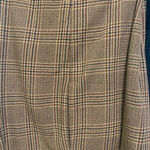 Plaid in brown, camel,sienna, slacks! Paired with turtle neck, blouse, cami? J